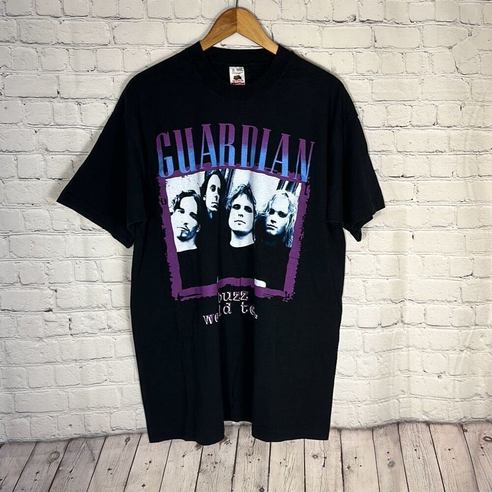 Vintage 90s Guardian Buzz World Tour Band Tee Tshirt size XL Fruit of the Loom